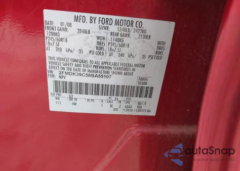 2008 Ford Edge Limited from USA, damaged, VIN 2FMDK39C58BA55107